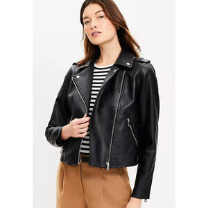 NEW ANN TAYLOR LOFT BLACK PEBBLED FAUX LEATHER MOTO JACKET COAT SZ XL